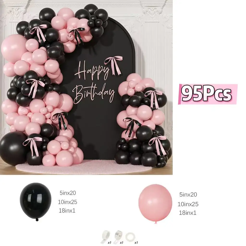 95Pcs Pink and Black Balloons Garland Arch Kit for Coquette Birthday Party Wedding Baby Shower Bridal Shower Party Decorations