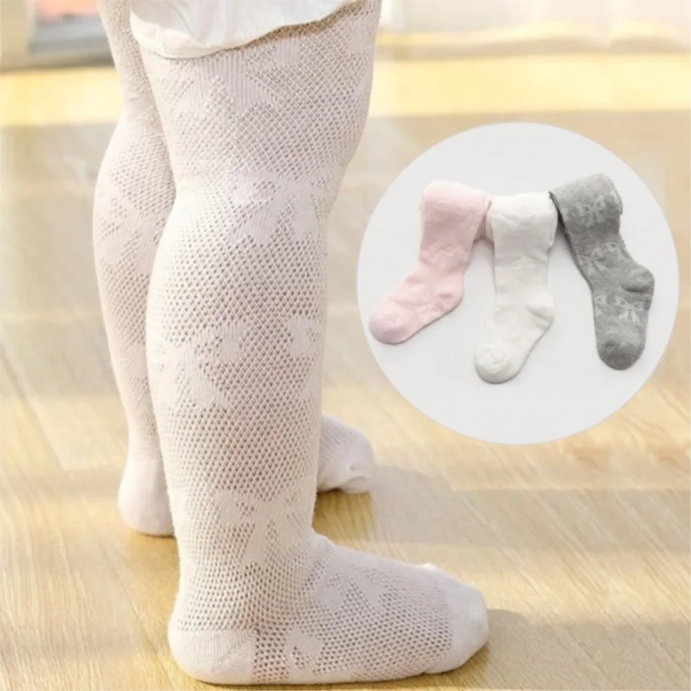 0-24Month Newborn Baby Tights For Girl Spring Summer Mesh Bow Soild Pantyhose Infant Girl Thin Breathable Cotton Stockings New