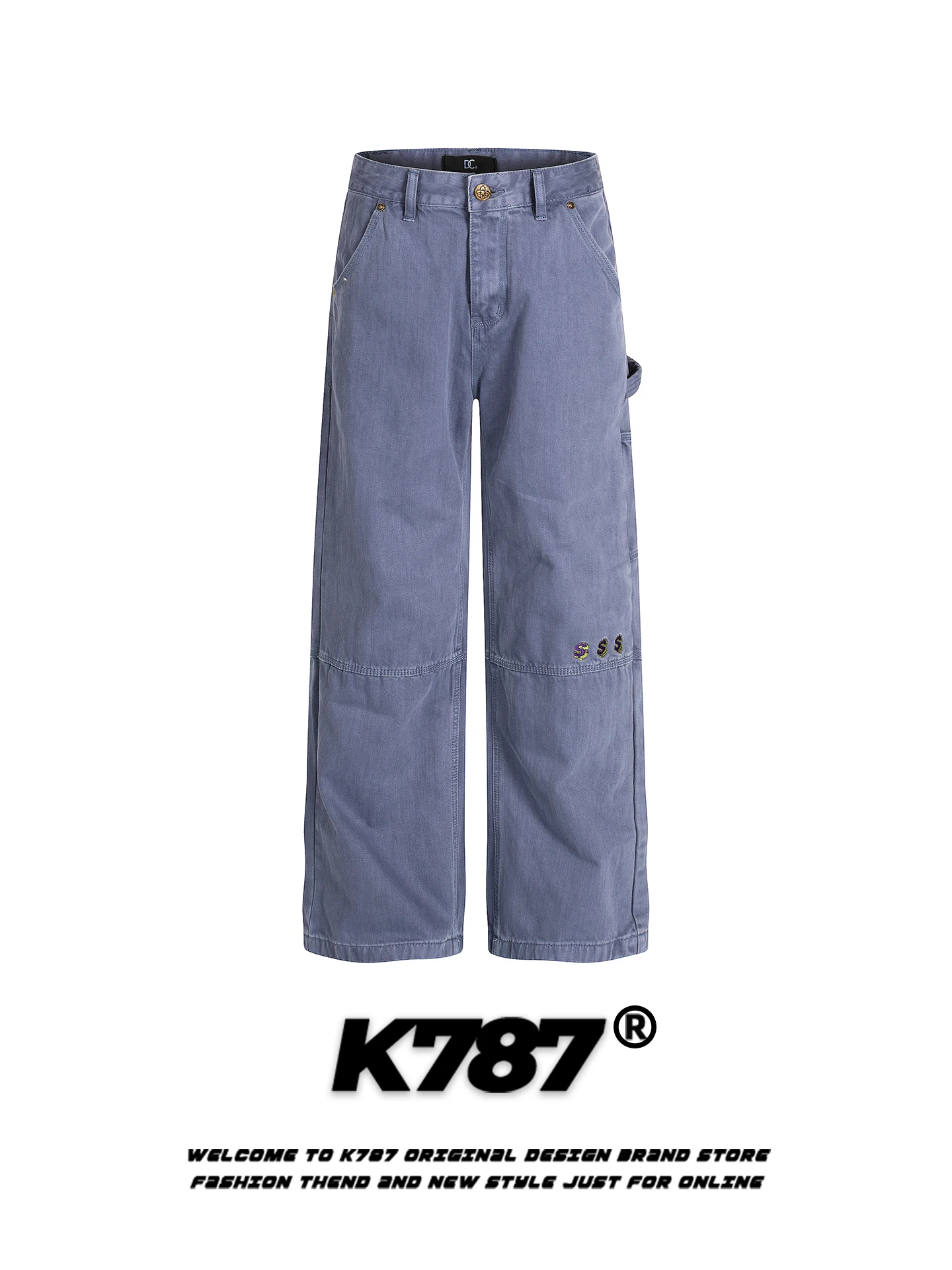 

K787 American Retro Work Pants High Waist Loose Straight Leg Wide Leg Casual Jeans for Men And Women Street Sle Blue