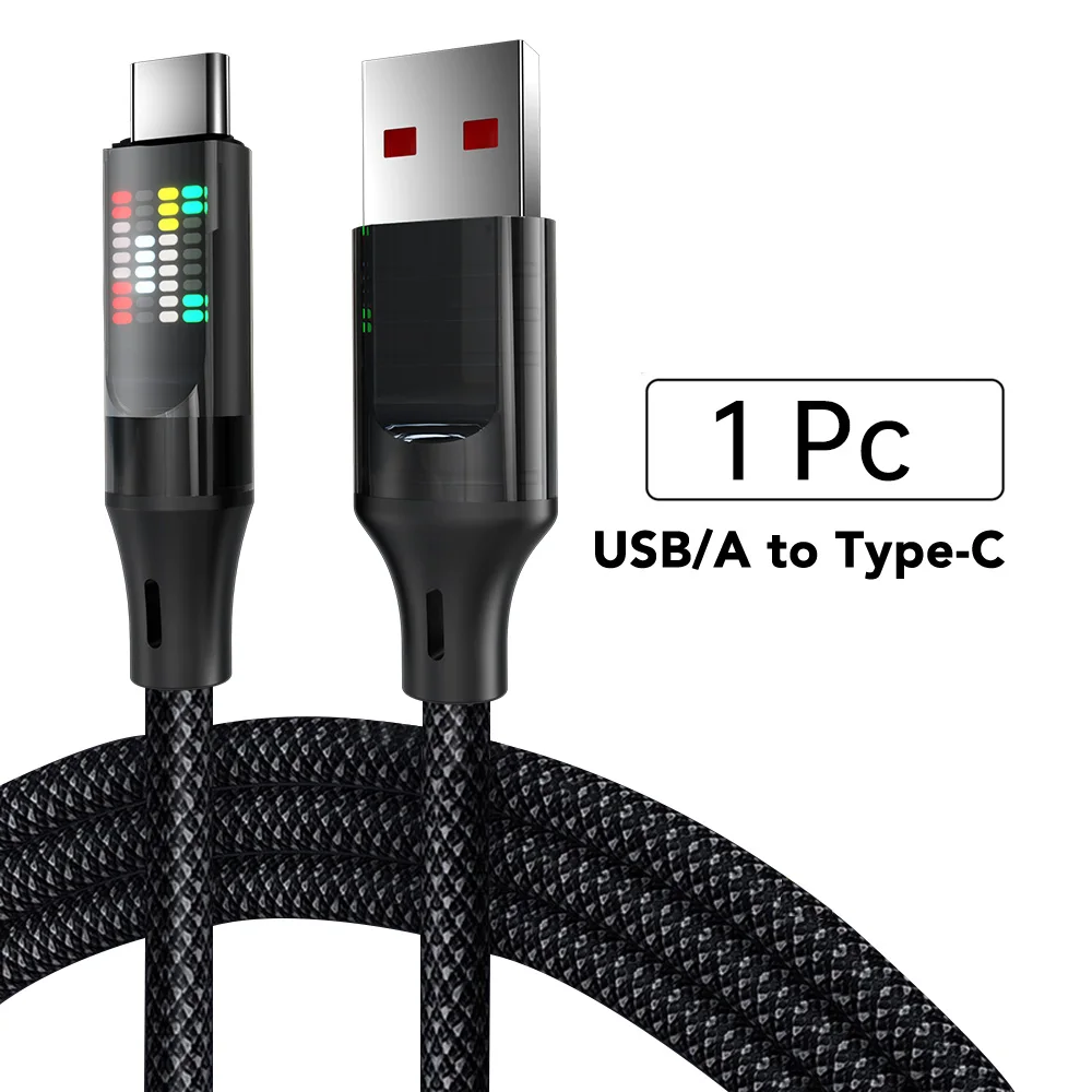 OOZCC 120W Type C snellaadkabel 6A USBA naar Type C nylon datakabel voor Xiaomi Samsung met led-display USB C-kabel