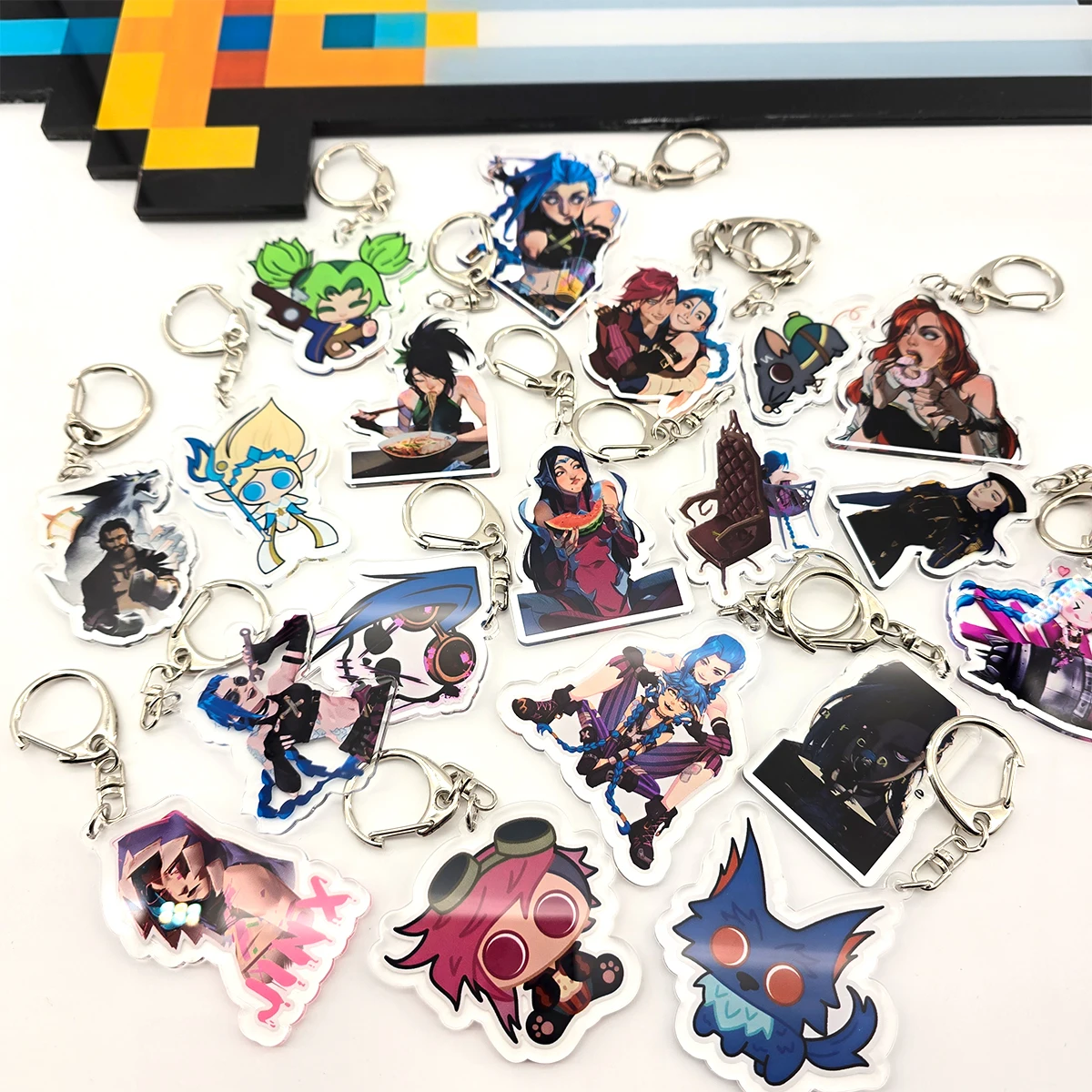 Acrylic Arcane Jinx Vi Caitlyn Ekko Viktor Keychain Arcane FigurePendant Keyring Key chainKeyRing for Accessories Bag Fans Gift