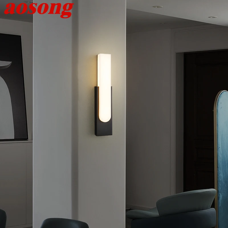 

AOSONG Interior Brass Sconce Lighting LED 3 Colors Black Copper Wall Lamp Simple Art Decor for House Living Bed Room