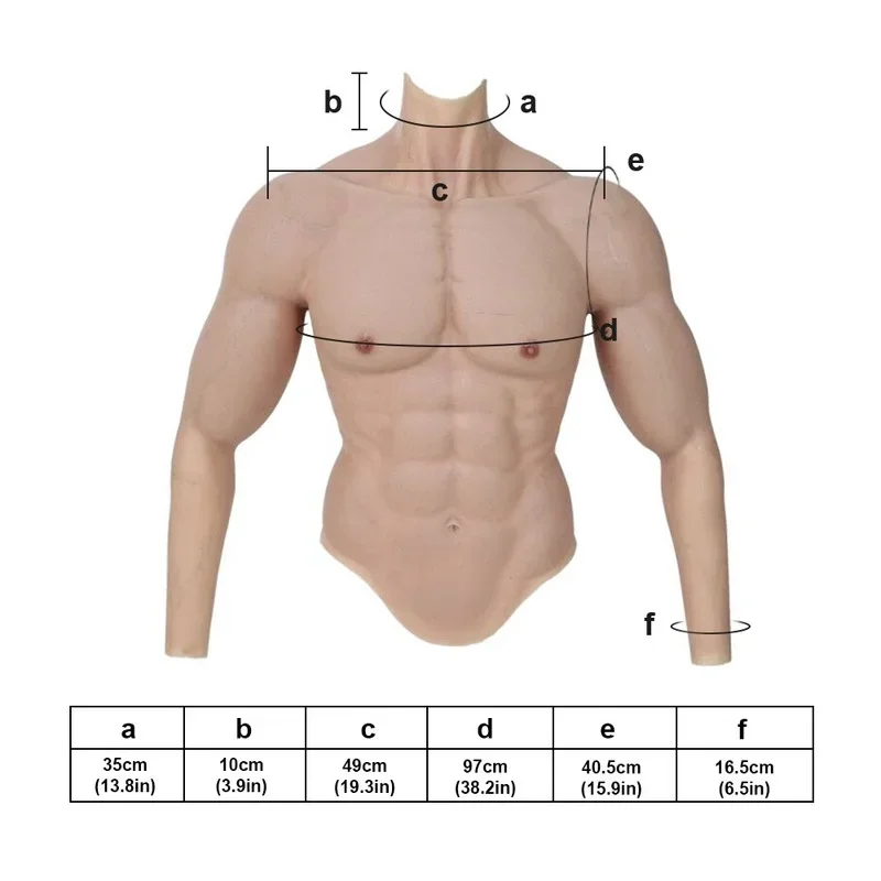 Realistic Silicone Fake Muscle Men\'s Top Cosplay Costume Arm Men Suit Wear Abdomen Cup Elastic Thin Edge Transgender