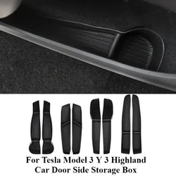 For Tesla Model 3 Y Car Door Side Storage Box Front Rear Side TPE Model 3 Highland 2024 Door Storage Organizer Tray Accessories