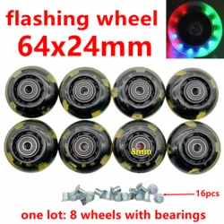 free shipping roller skates flashing wheel children 60x24 mm 64x24mm with bearings 8wheels/lot