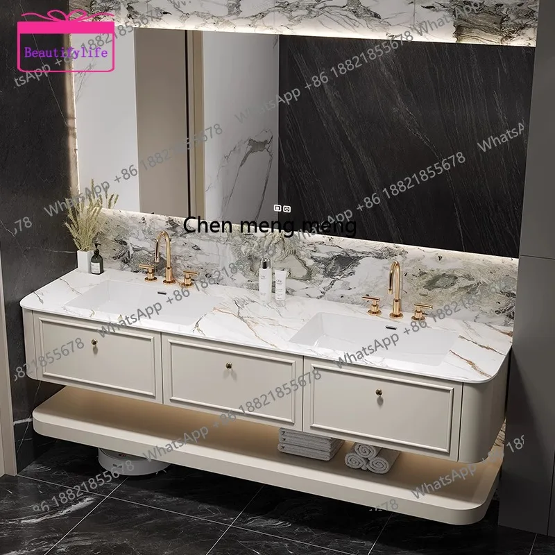 

YL Light luxury bathroom cabinet combination bathroom oak washbasin rock slab seamless integrated washbasin cabinet
