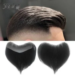 Tupé frontal en V para hombres, peluca de piel fina de PU de 0,05-0,14mm, cabello humano indio 100% de 6 pulgadas, prótesis capilar de alta calidad