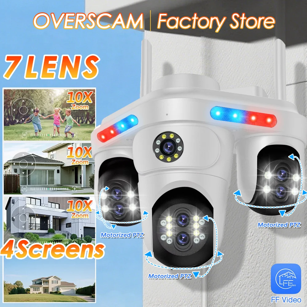 7 Lens 4 Screen 35MP PTZ IP Camera Outdoor Wireless WiFi Security Camera 30x Zoom Automatic Tracking CCTV Camera Waterproof