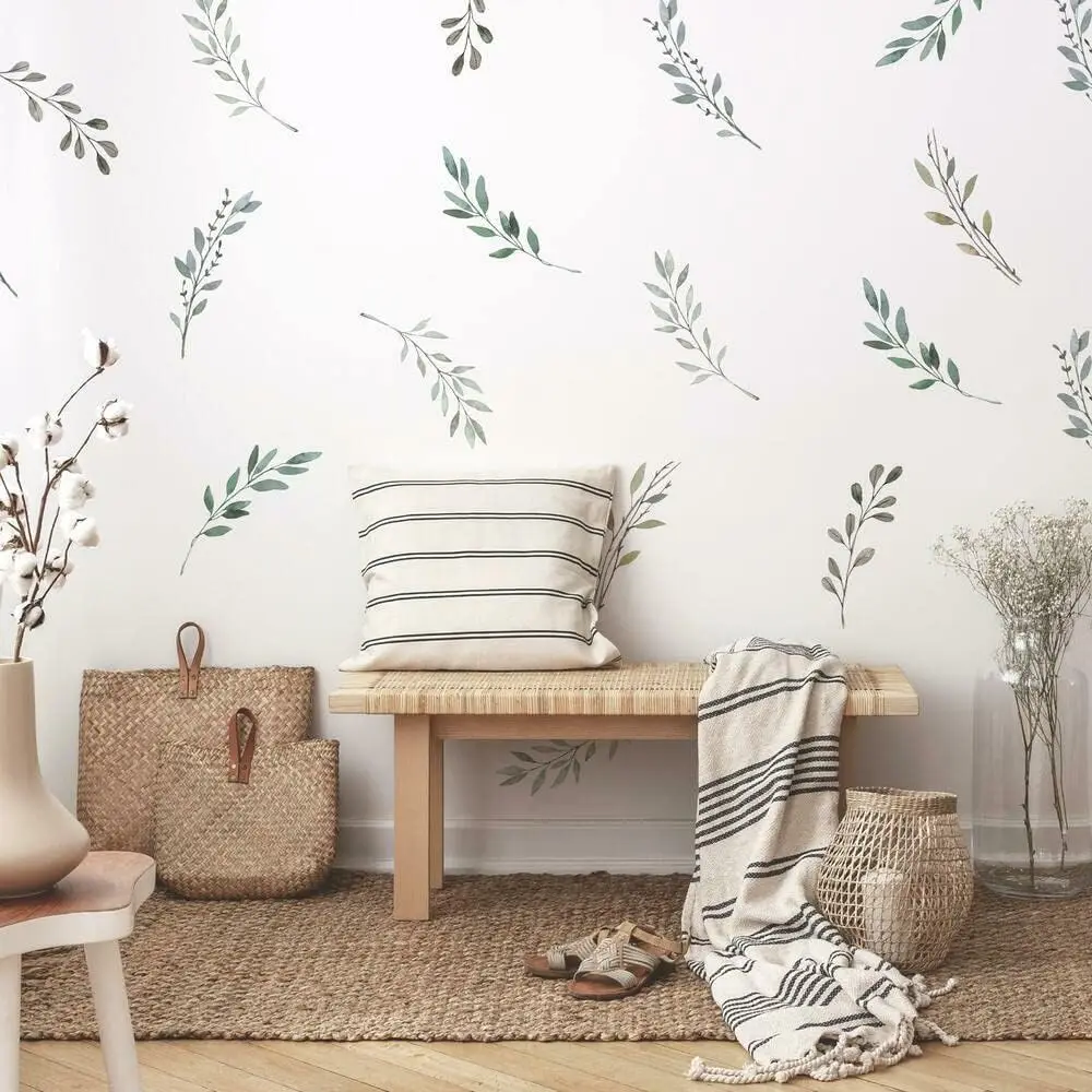 Watercolor Rustic Country Leaves Tree Wall Sticker Baby Nursery Kids Room Jungle Forest Wall Decal Bedroom Home Decor
