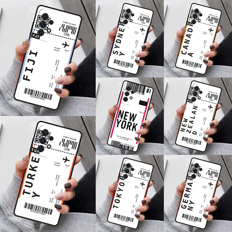 New York TOKYO Traveltickets Phone Case For Samsung S23 S21 S20 FE S24 S22 Ultra Note20 S10 S9 S8 Plus A40 A52 A12 A13 A53