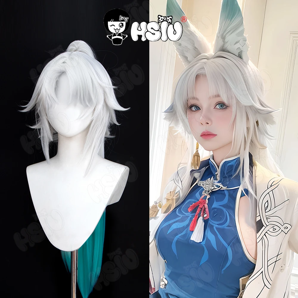 

Feixiao Cosplay Wig HSIU 90CM silvery white gradient green long hair Synthetic Wig+Wig cap Game Honkai Star Rail cosplay Wig