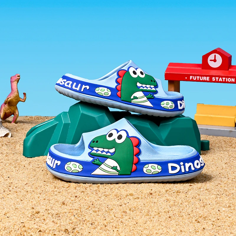 Kids Dinosaur Slide Sandals EVA Non-Slip Cute Shower Slippers Lightweight Cartoon Slippers for Boys Girls Summer Indoor Outdoor