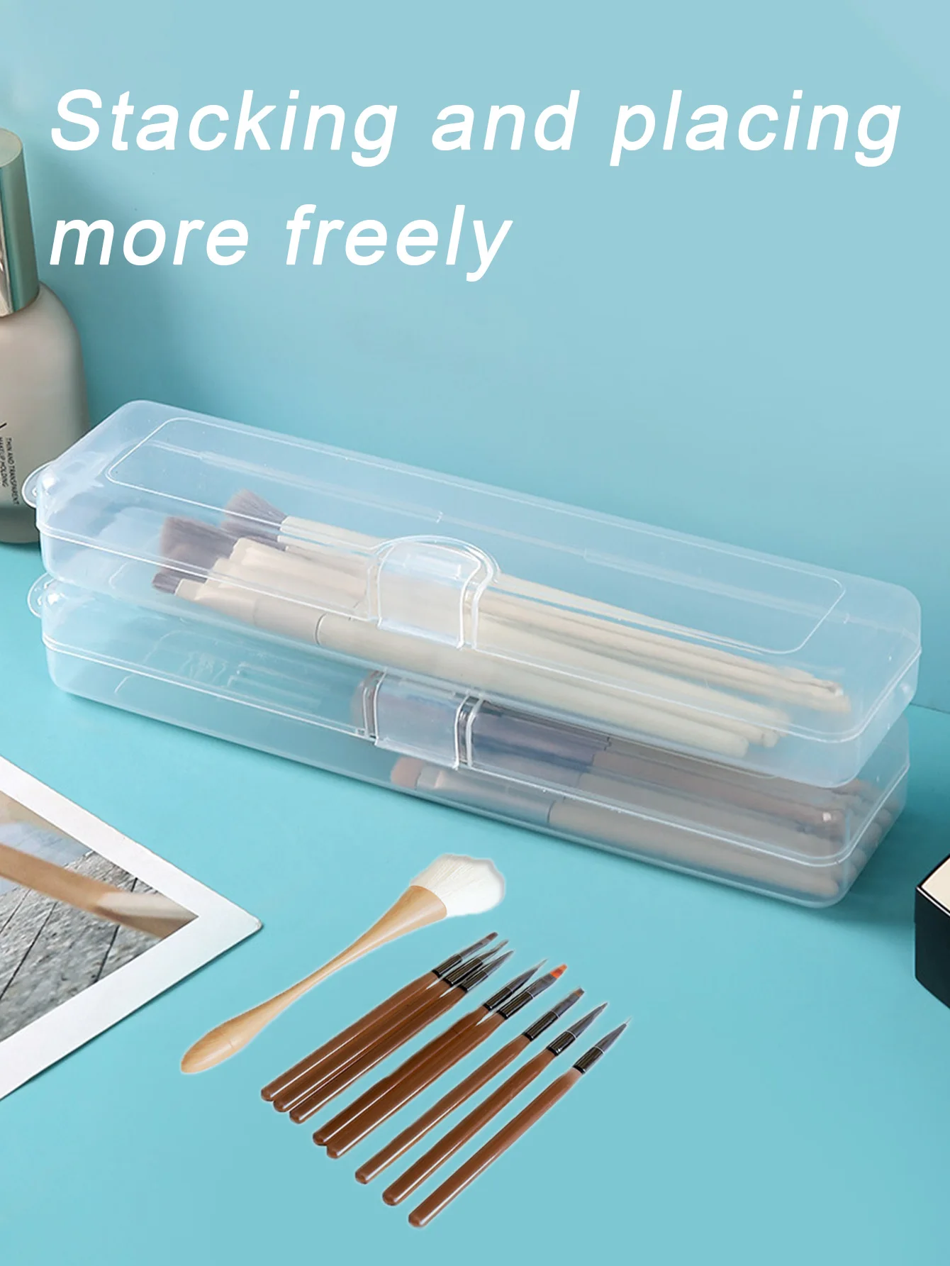 1/2 Uds. La caja de almacenamiento de brochas de maquillaje transparente PP se puede colgar para almacenamiento de escritorio, a prueba de polvo, accesorios de herramientas de belleza portátiles