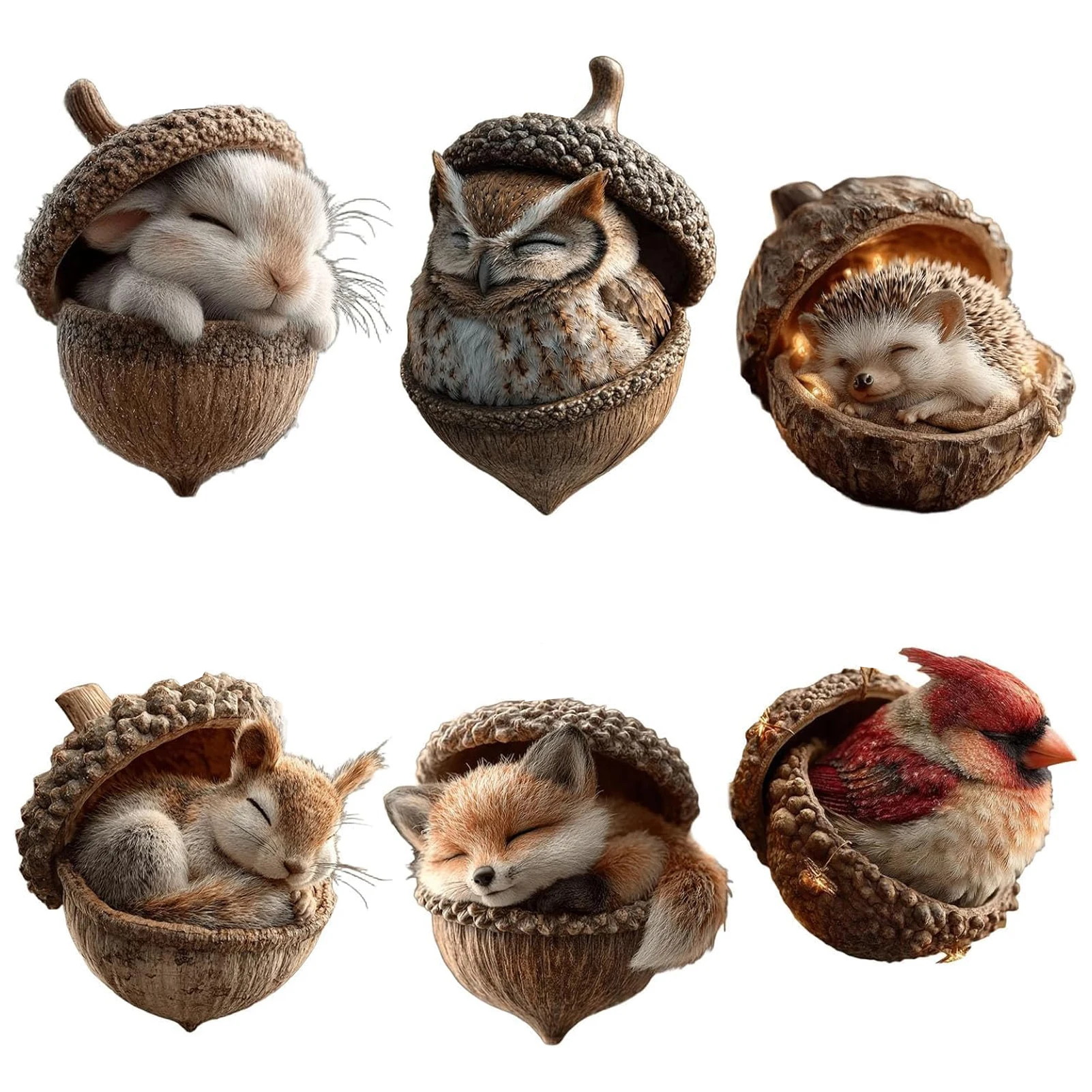 6 uds. De bellotas planas de animales, decoración navideña del bosque, decoración durante todo el año, Ideal para decorar árboles y coronas de Navidad