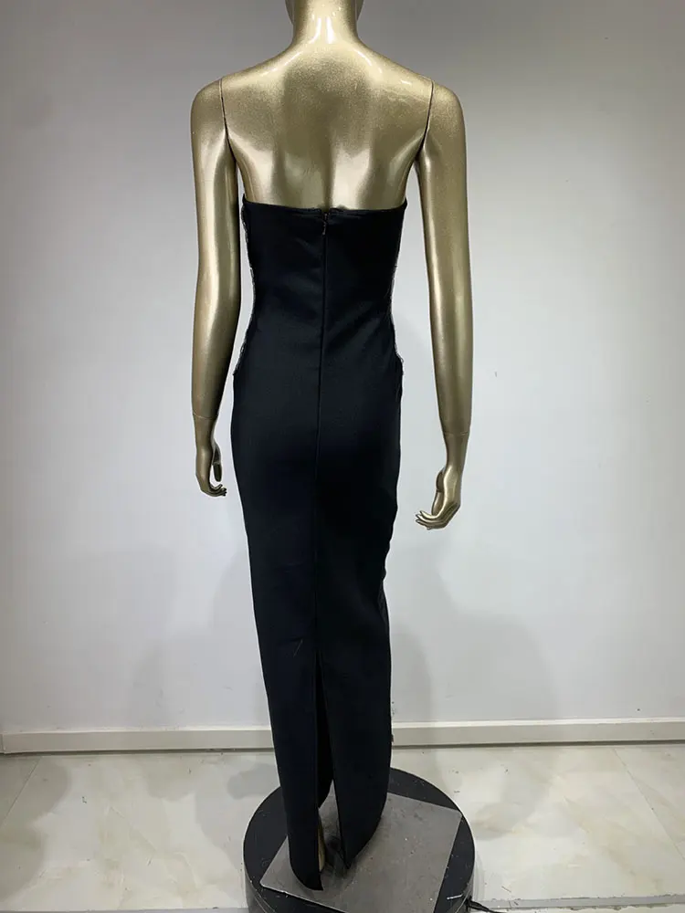 Vestido largo sin tirantes con diseño de diamantes para mujer, ropa Sexy sin mangas, Bodycon con espalda descubierta, Vestido de fiesta de noche de cóctel