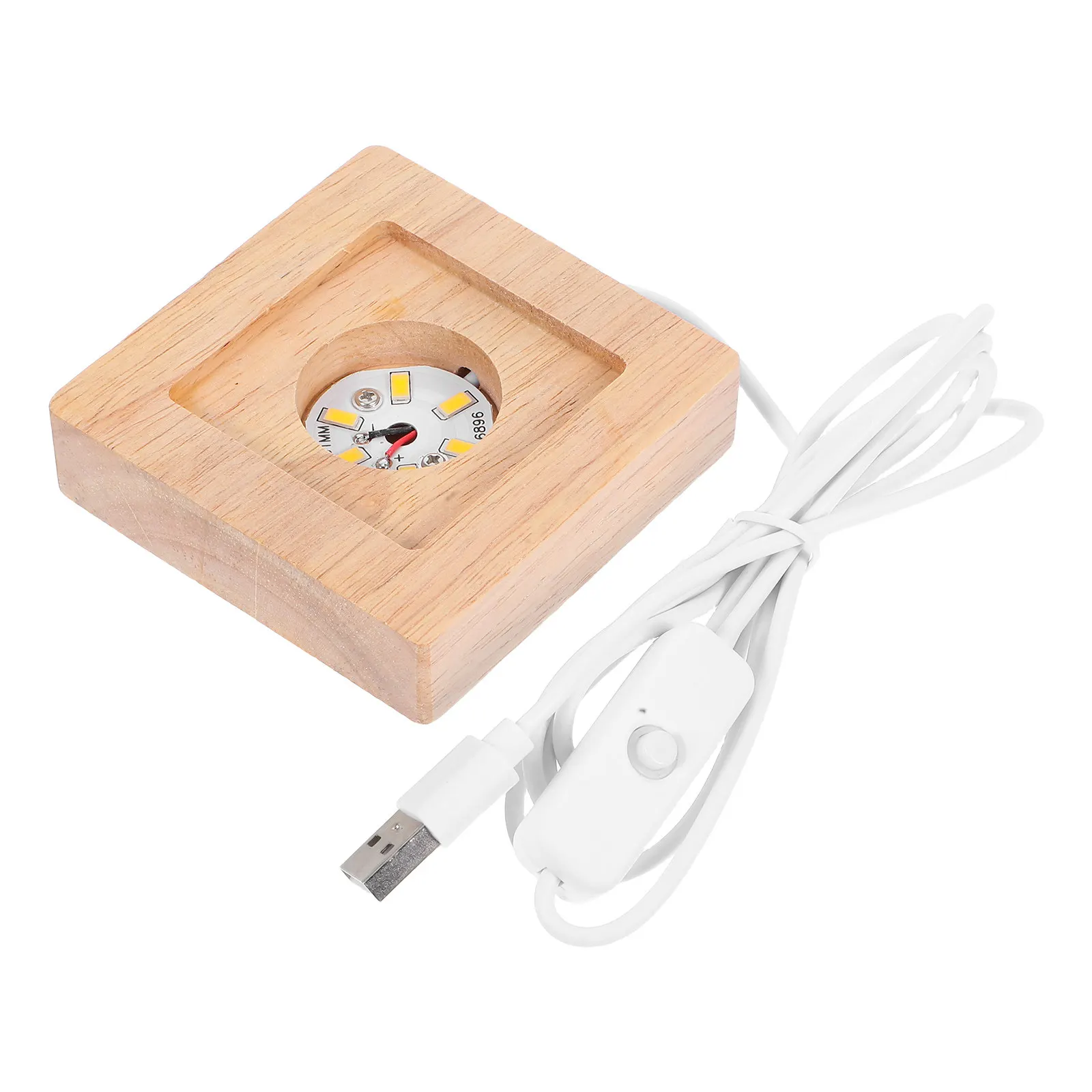 LED Wooden Display Stand Square Natural Wood Crystal Base Lighted Pedestal for Collectibles Crystal Specimens Lamp Base Only