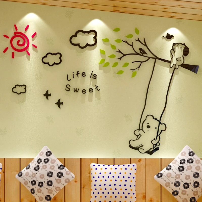 Acrylic wall stickers 3d stereo children's room TV background wall living room room decoration stickers