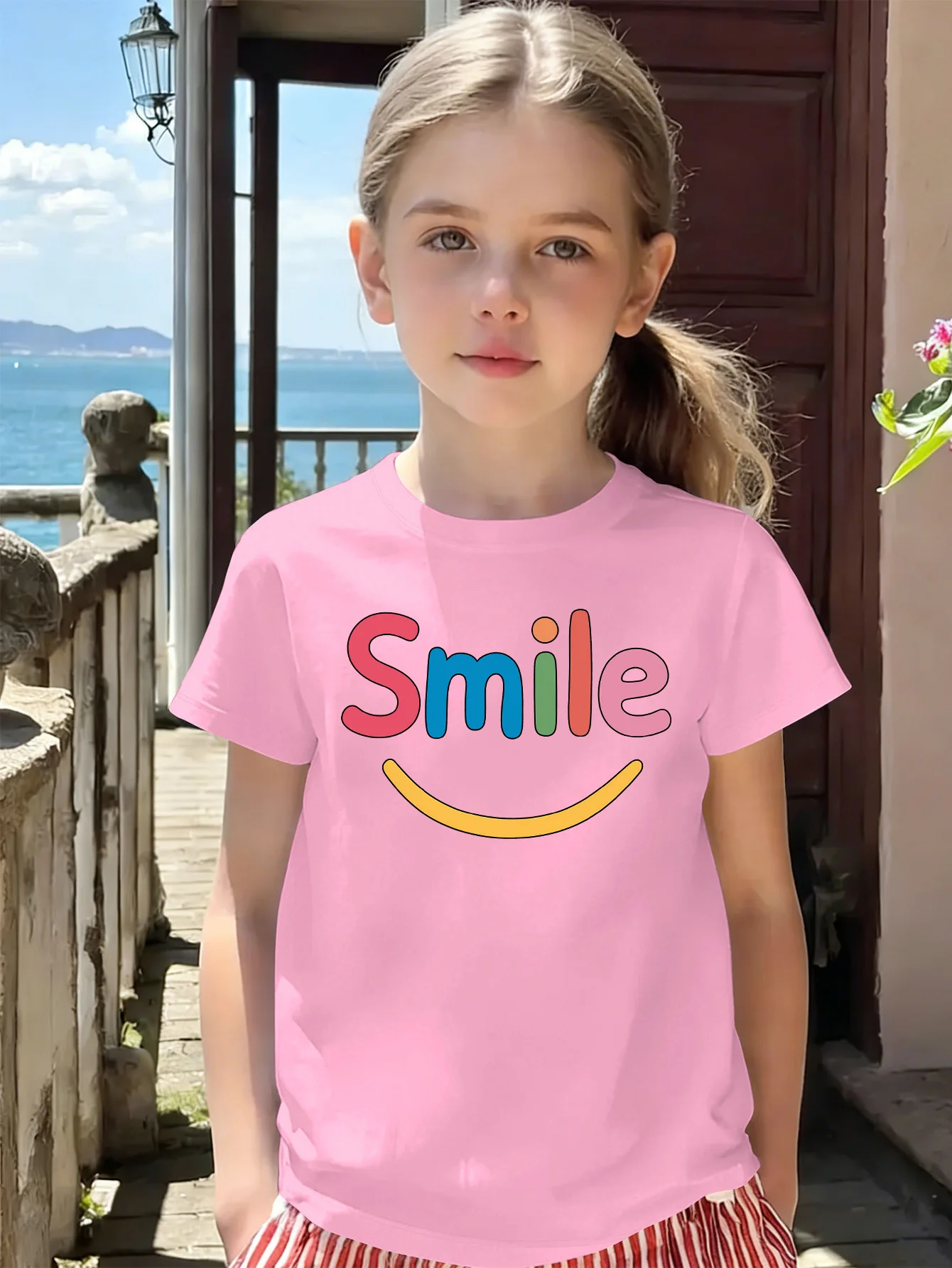 Cute Colorful Smile Text Smiley Face Graphic Print Kids Tee Boys Girls Cotton Summer Soft Casual Unisex Kids Short Sleeve Shirts