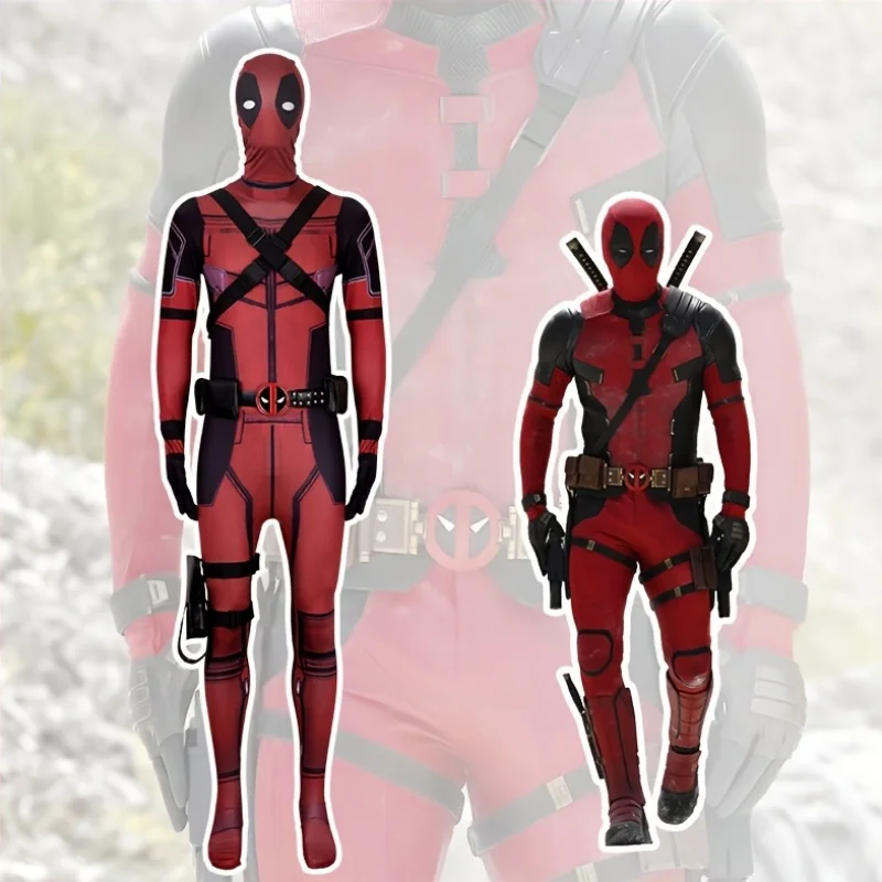 

Костюм для косплея Marvel Deadpool 2: цельный комбинезон из спандекса с маской и аксессуарами, наряд Уэйда Уилсона Дэдпула для Хэллоуина