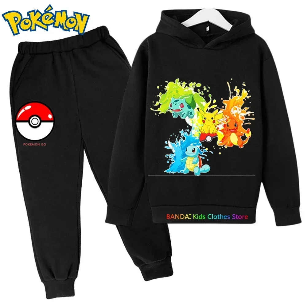 Ragazzi sport Pokemon vestiti bambini felpe con cappuccio vestito autunno moda Pikachu Casual maniche lunghe bambino felpa + pantaloni 2 pezzi set