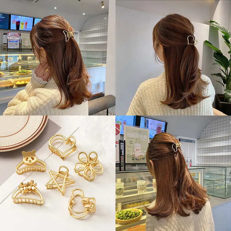 

4cm Small Metal Grab Clip Hair Clip Back of The Head Hair Grab Personalized Simple Half Zip Shark Clip Headband for Women