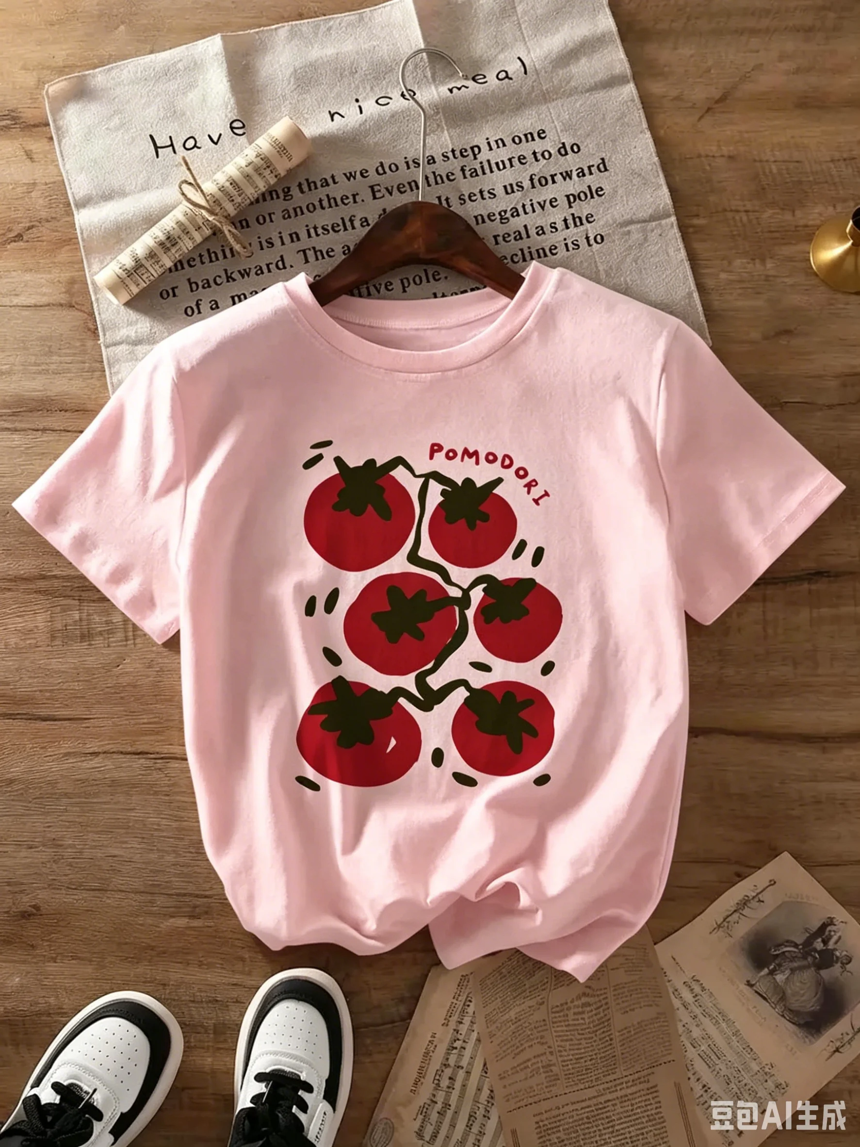 Neues Baumwoll-T-Shirt mit Tomaten-Print für Kinder, lässiger Rundhalsausschnitt, Baumwollmaterial, geeignet für den täglichen Gebrauch, Frühling, Sommer, Herbst – Detail 3