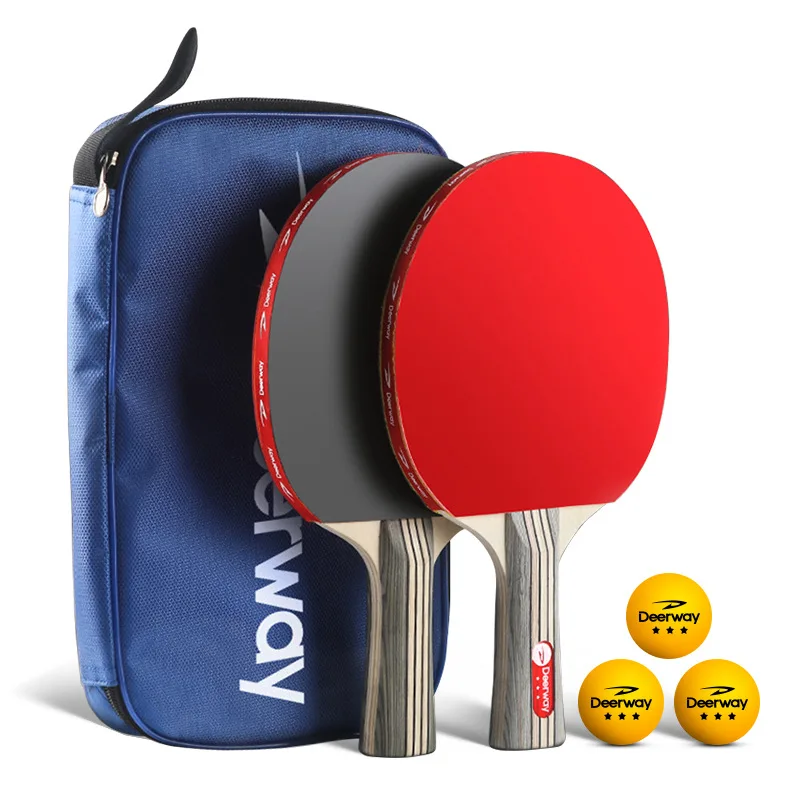 

Table Tennis Racket Set Single Side Reverse Rubber Paddle Straight Horizontal Grip 2Pcs Bat Kit For Daily Training