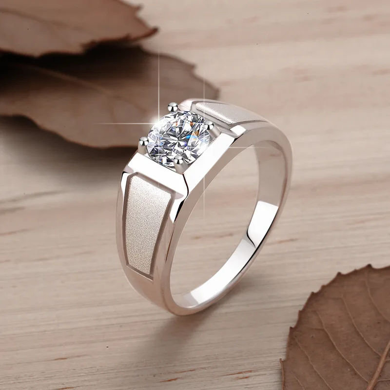 S925 Sterling Silver Ring Men's Crown One Carat Frosted Simple Ring Moissanite Men's Wedding Ring