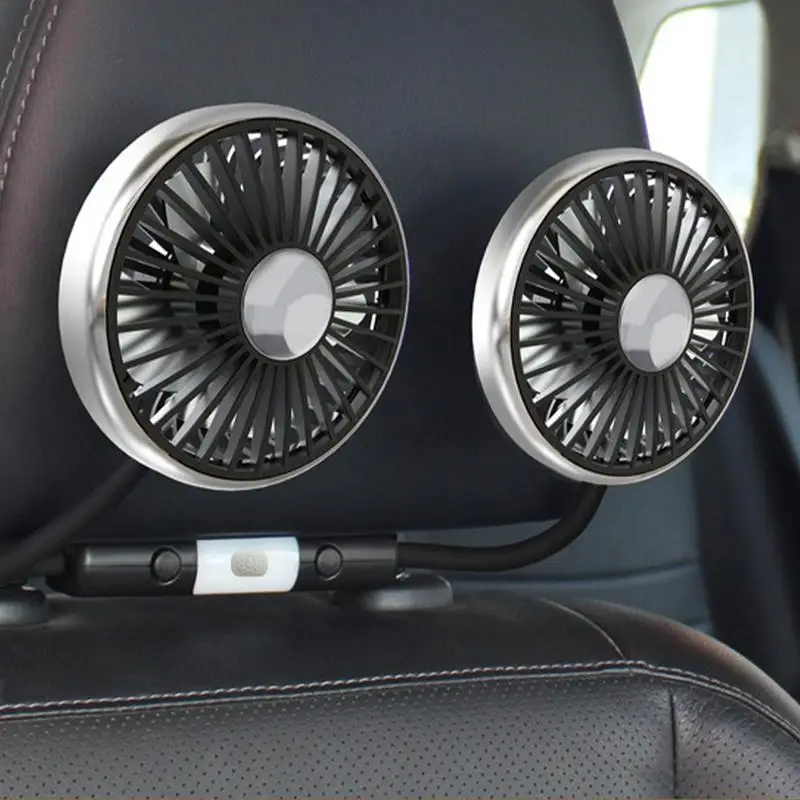 USB Car Rear Seat Fan Dual Head Vehicle Fans Quiet Ventilation Headrest Fan 3 Speeds And 360 Degree Rotatable Cooling Air Fan