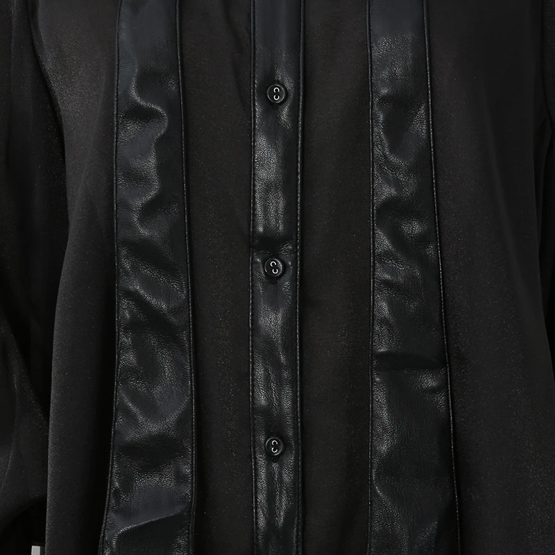 KBQ Black Loose Spliced Folds Chic Shirts for Women Lapel Long Sleeve Vintage Commute Shirt Female Spring Fashion New Clothing