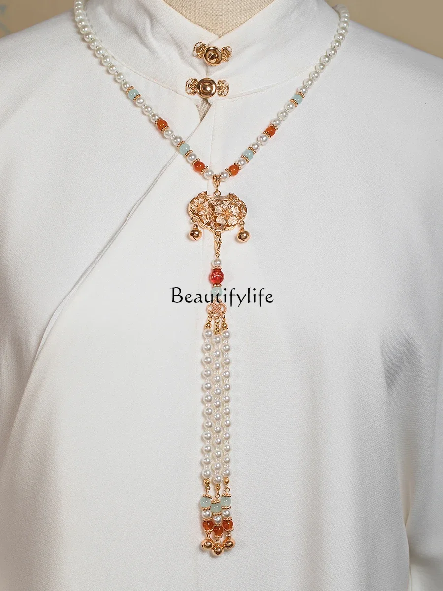 Ancient Style Han Chinese Clothing Necklace of Precious Stones, Horse-Face Skirt Accessories, Back Cloud, Long, Luoluo Ming,