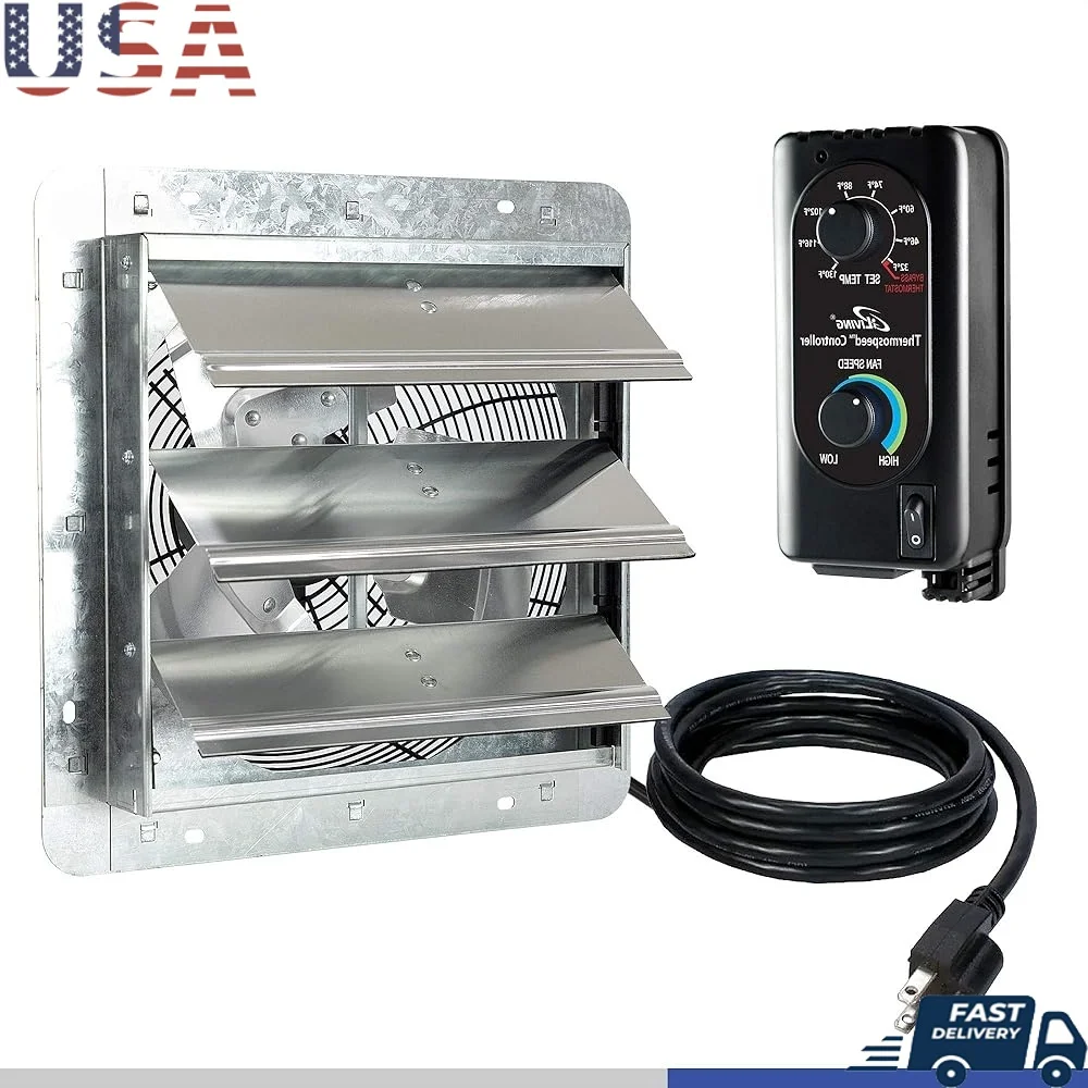 12 Polegada ventilador de exaustão montagem na parede termostato do obturador automático controlador velocidade variável 960 cfm ventilação industrial silenciosa