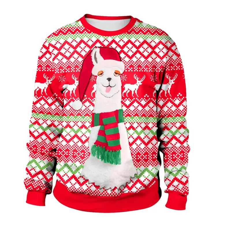 Men Women Llama Ugly Christmas Sweatshirt 3D Funny Print New Year Eve Xmas Sweater Couples Pullover Holiday Party Jumper Tops - Image 7