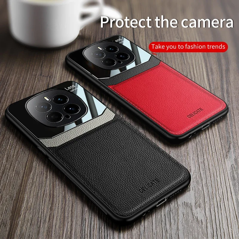 EUCAGR Acryl PU Ledertasche Für Honor Magic 7 6 5 4 3 Pro Kamera Schützen Telefon Zurück Abdeckung für Honor Magic 7Pro Rahmen Coque