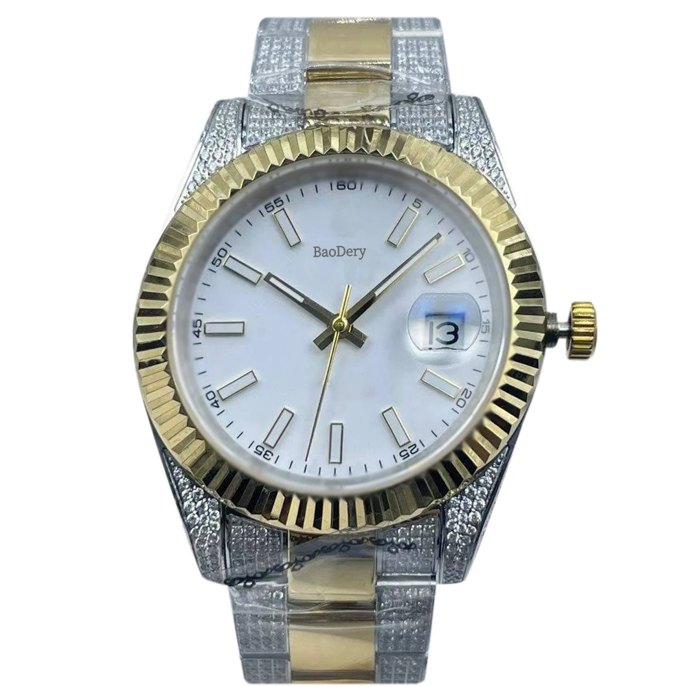 

41mm Elegant Men's Watch, Sapphire Mirror and Diamond bezel, Mechanical Movement Birthday Gifts for Men