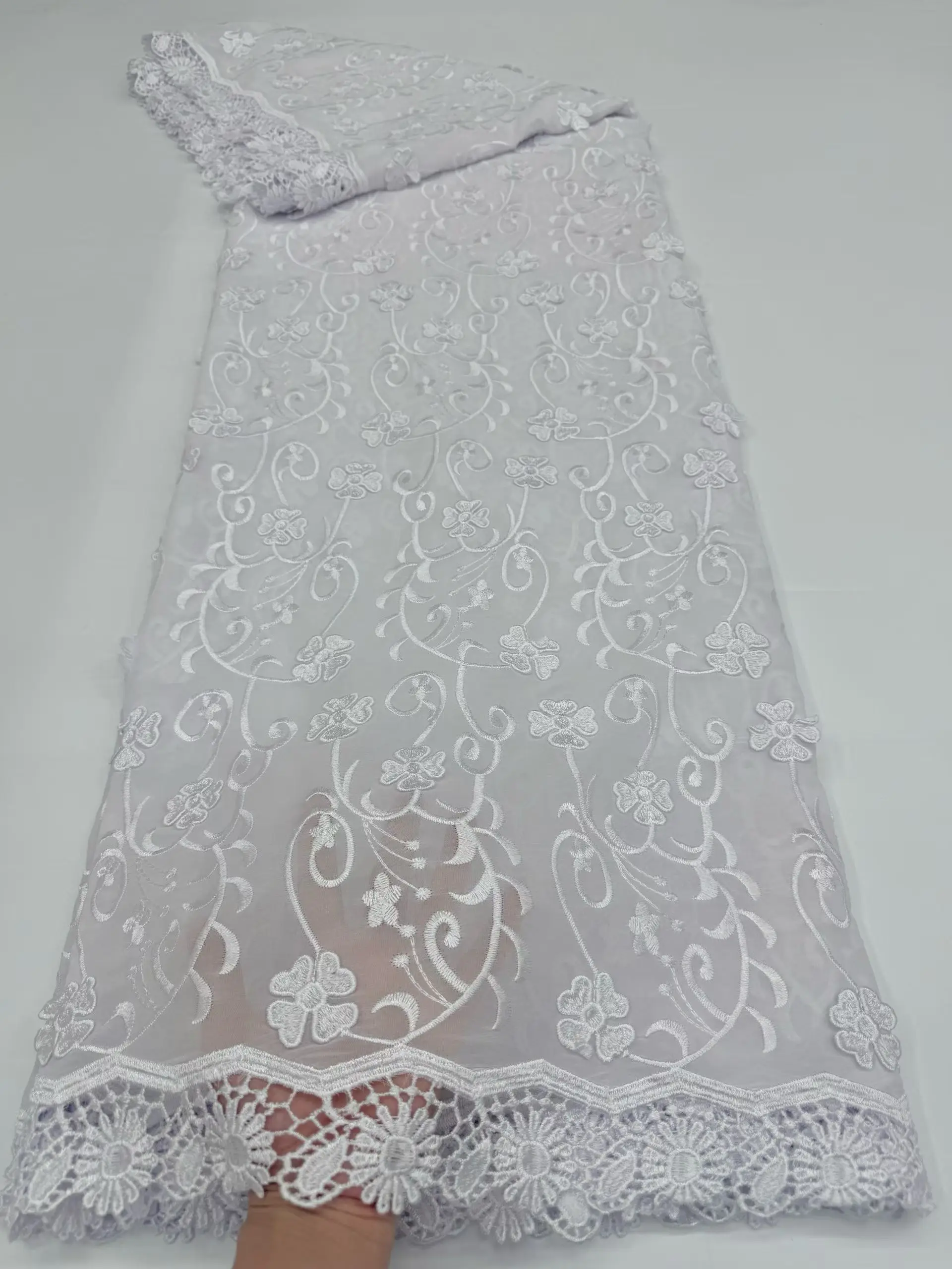 

New Arrival White African Cord Tulle Lace Fabric 2025 High Quality French Lace Fabric For Women Party Wedding Dress Sew LR25159
