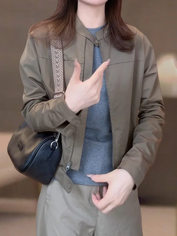 

mat Sle Women's Jaet Coat ort Zipper Long Sve Loose Fit Autumn Winter plus Size Faionable Stand Collar Top