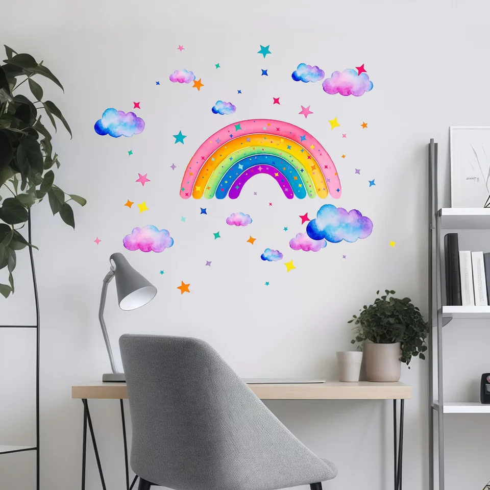 Rainbow Star Wall Stickers Self-Adhesive Room Decor Background Wall Art Decals Imagine Rainbow Bridge Home Decoration Stickers