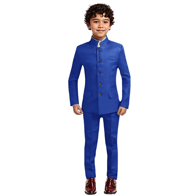 Vibrant Yellow Boys 2-Piece Formal Suit Set Mandarin Collar and Long Sleeves Suit Set Minimalist Formal Boys Suit for Party