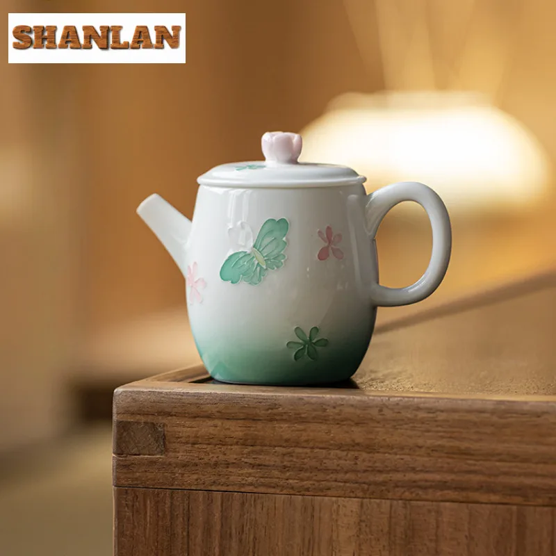 

110 мл мятно-зеленый ворс, окрашенный бабочкой, чайник, традиционный чайник, чайник, чайник с шариковым отверстием, чайные услуги, ремесло