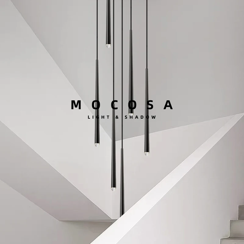 Crystal LED Long Taper Lights Living Room Luxury Droplight Modern Dining Table Dimmable Pendant Lamps Villa Staircase Chandelier