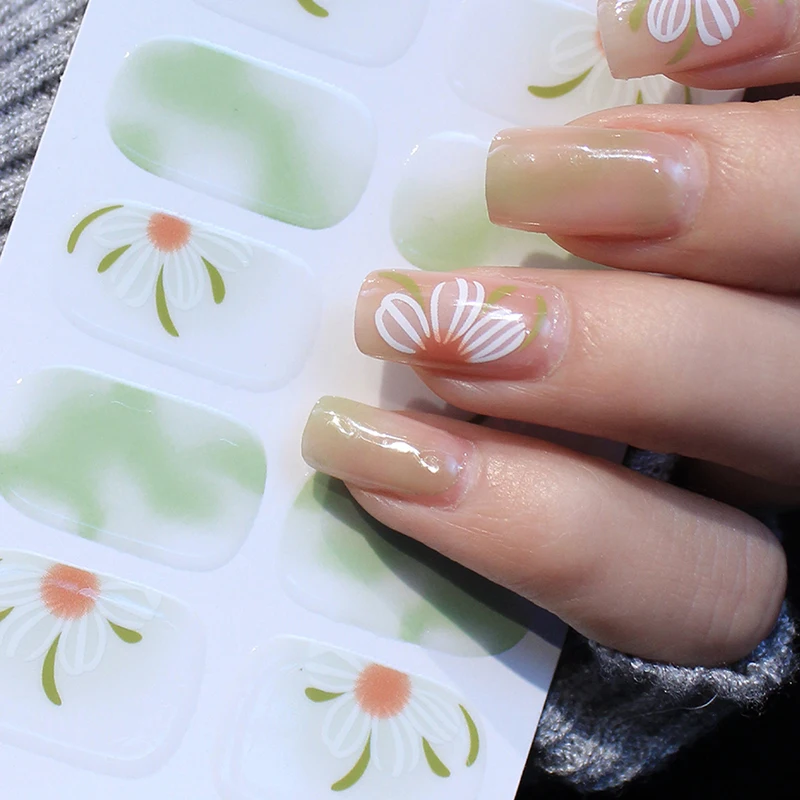 16 Tips Glitter Lentebloemen Volledige dekking Nagelstickers Zelfklevende volledige nagelstickers Nageldecoratie Creatieve nagelkunst