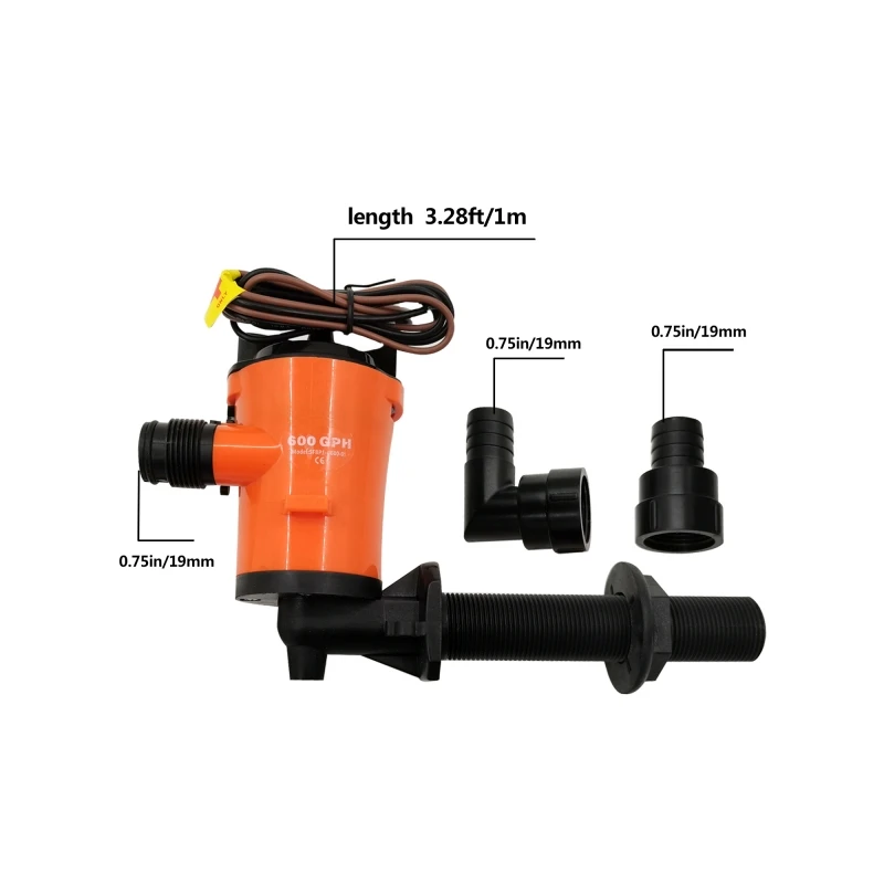 ISURE MARINE 12V 600GPH Boat Livewell Pump, Live Bait Tank Aerator Submersible Cartridge Aeration Pump 90-Degree Boat Accessory