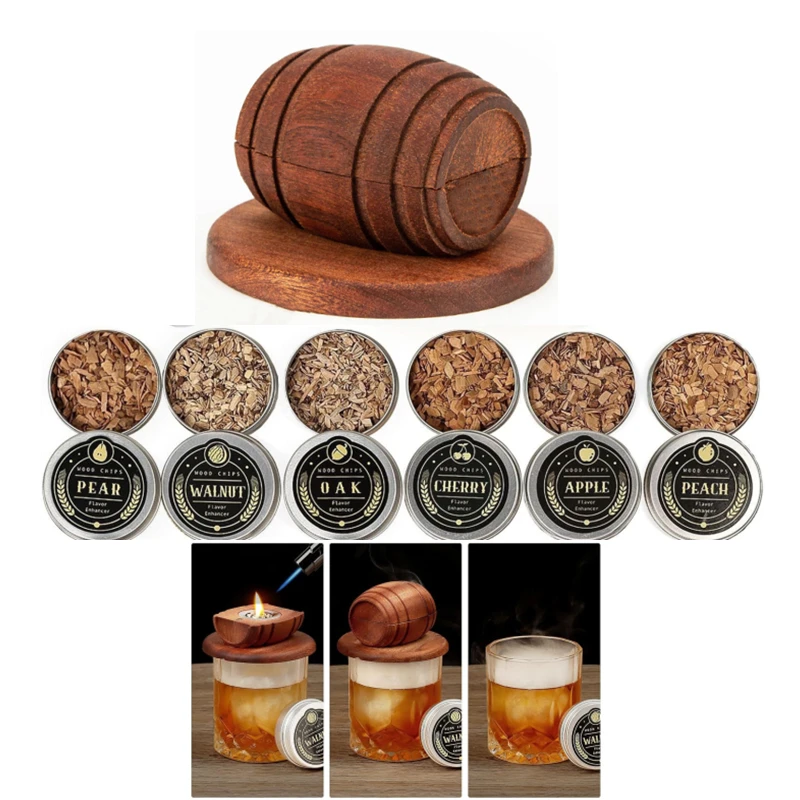 Kit ahumador de cócteles con manzana, cereza, roble, patatas fritas de madera de nogal, Kit de bebidas ahumador de whisky de moda antigua, accesorios de cóctel, herramientas de Bar