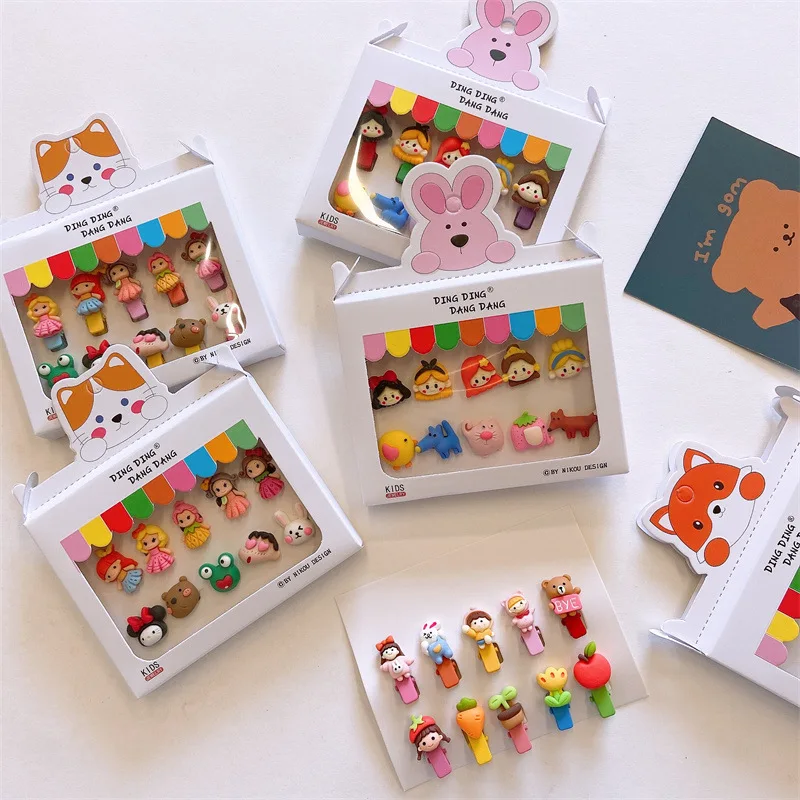 Hot Korean Cute Mini 10pcs Boxed Children'S Hair Band Super Cute Animal Princess Hairclip Head Rope Girl Birthday Gift Surprise