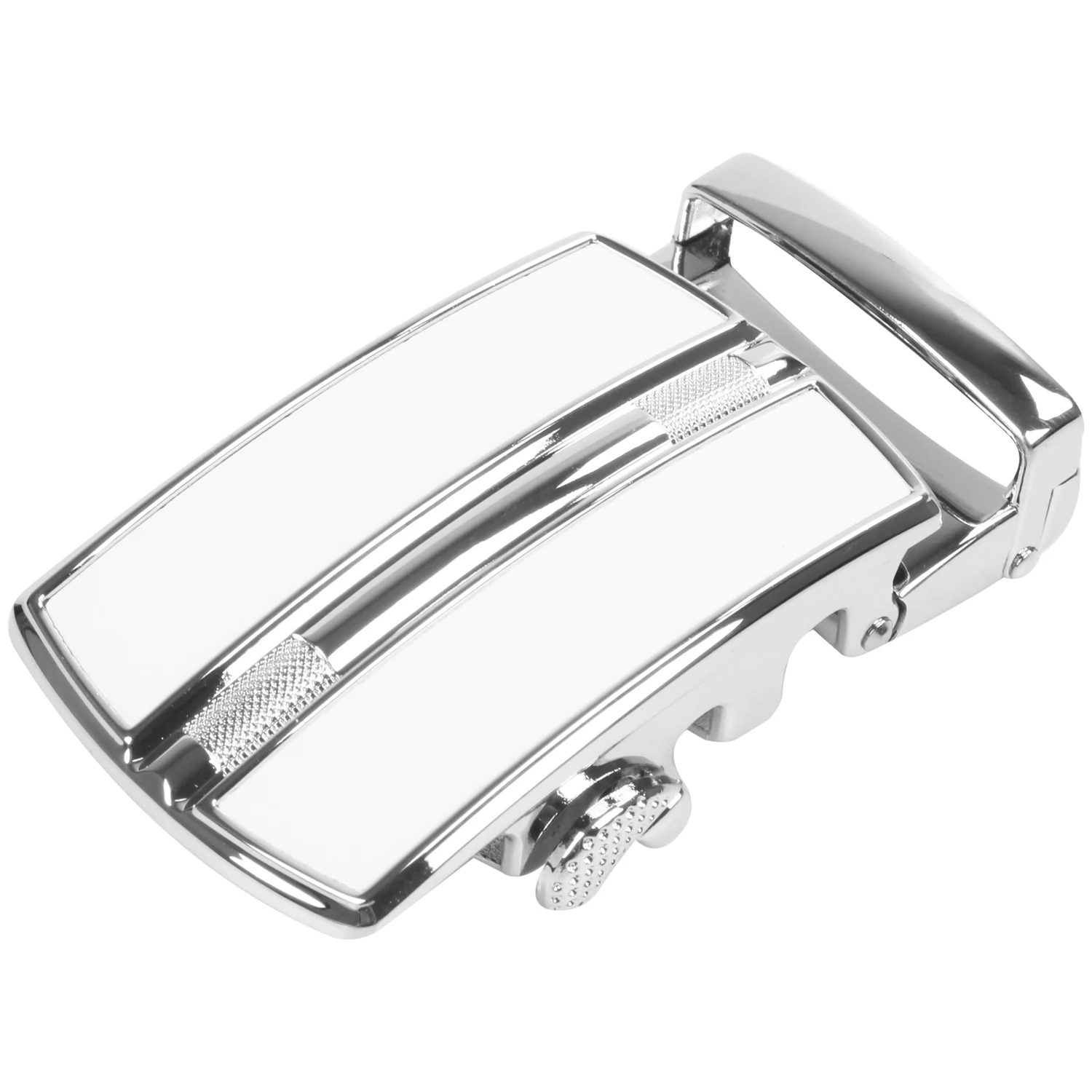 Hot kf-Men's Solid Buckle Automatic Ratchet Leather Belt Buckle In The Middle With An Edge-Silver