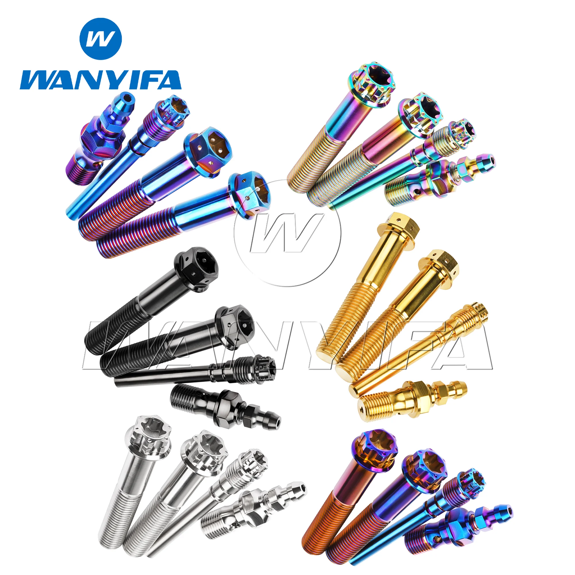 Wanyifa Titanium Motorcycle Brake Bolt Kit  M10 Single-Port Bleeder Valve & Banjo Caliper Pins (Brembo Brake System Compatible)