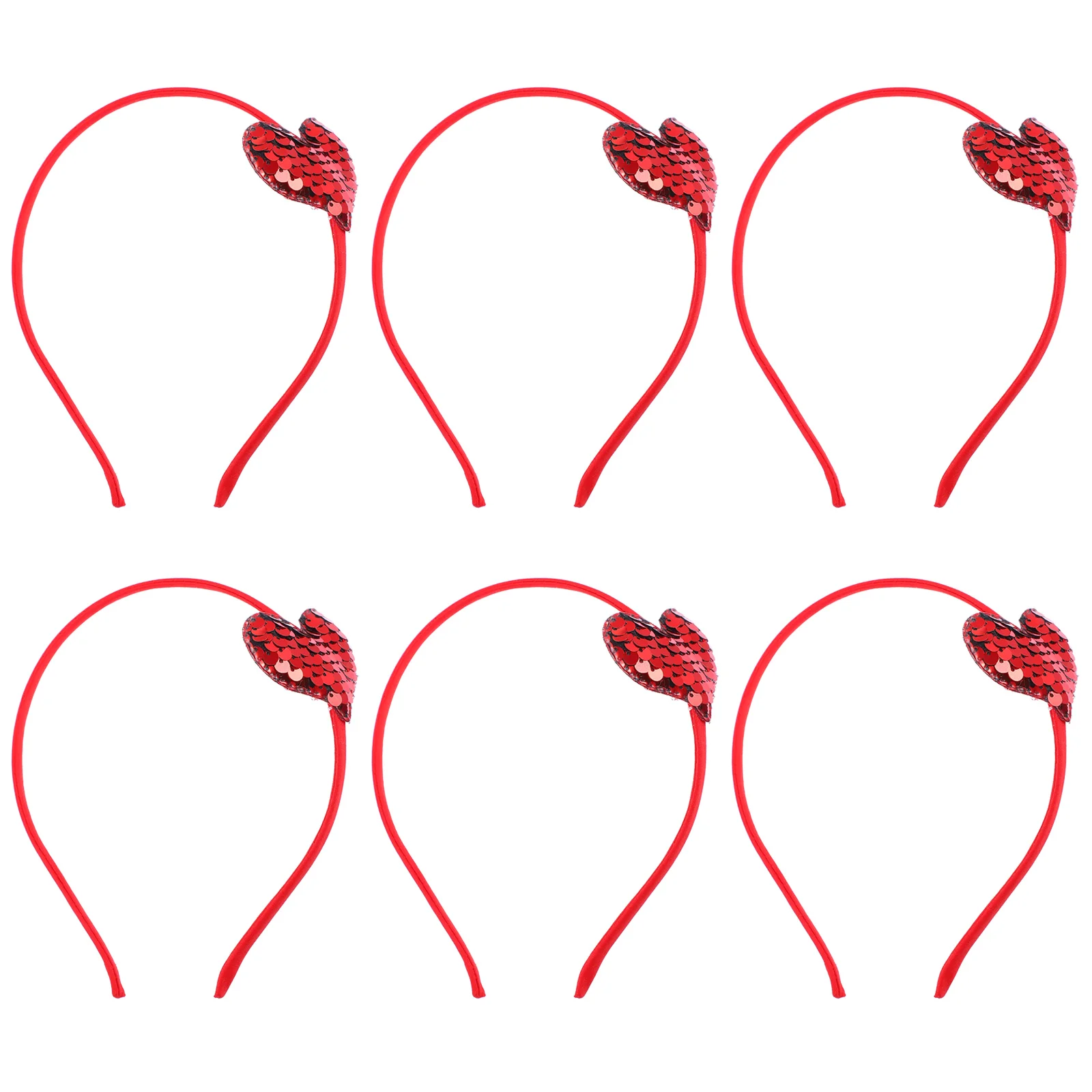 

6 Pcs Flower Girls Headband Valentine's Day Wedding Hair Accessories Sequins Heart Hairband Heart-shaped