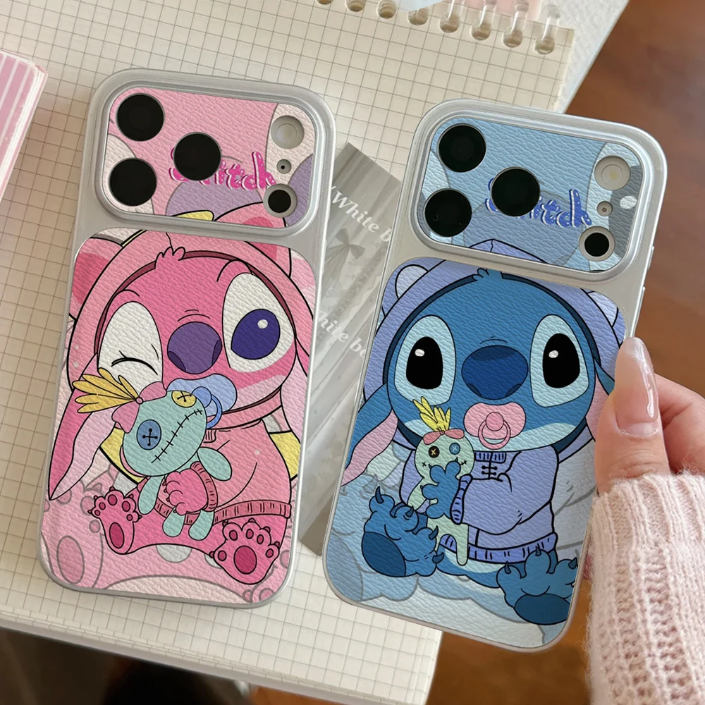 

Lilo Stitch Phone Case For IPhone 17 16 15 14 Electroplated Leather Shockproof Couples 16PRO Phone Accessories 13 12 11 Casing