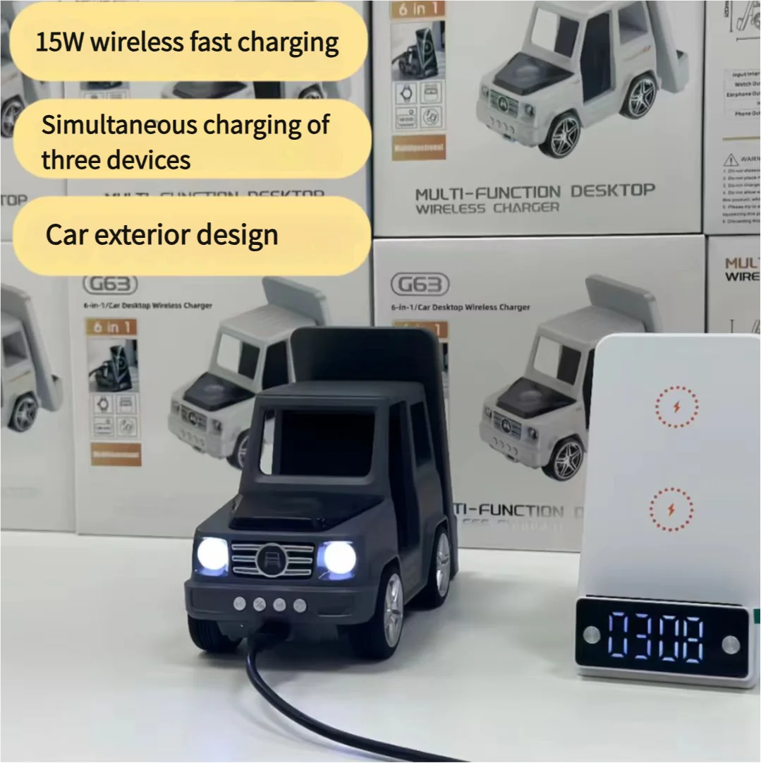 6-in-1 Wireless Charging Stand with Alarm Clock - Fast Charge for iPhone 16/15/14/13/12 Pro Max, 8/X/XS/XR, iWatch 8/7/6/5, AirP